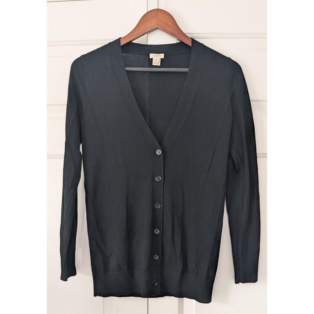 J. Crew Long Black V Neck Cardigan Merino Wool Sweater